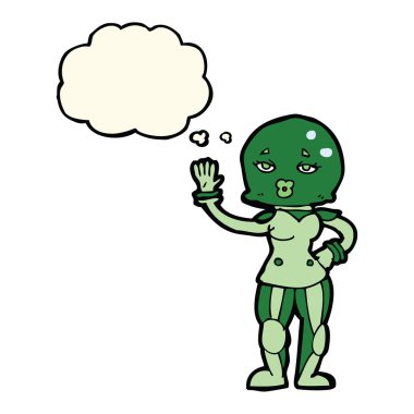 Düşünce kabarcığı olan kadın astronot.