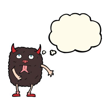 Düşünce baloncuklu komik çizgi film canavarı