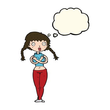 Çizgi filmdeki kadın kendini düşünce baloncuğuyla kapatıyor.