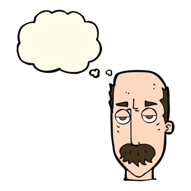 Düşünce baloncuğu ile sıkılmış yaşlı bir adam.