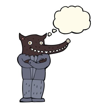 Düşünce kabarcığı olan bir kurt adam.