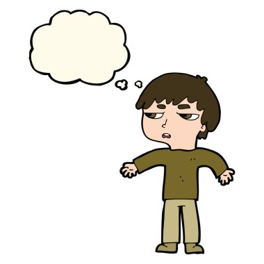 Çizgi film düşünce baloncuğu ile rahatsız çocuk