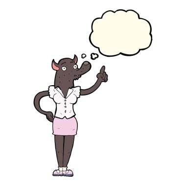 Düşünce baloncuğu fikri olan kurtadam kadın.