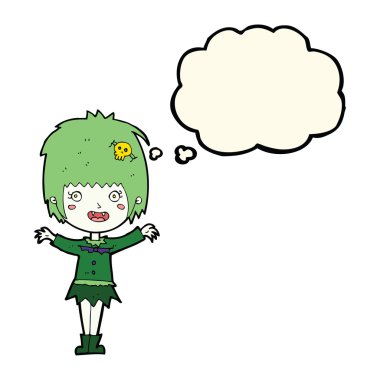 Düşünce balonlu mutlu vampir kız çizgi filmi.