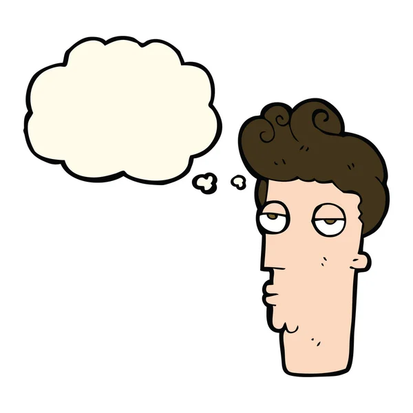 Cartoon bored man 's face with thought bubble — стоковый вектор