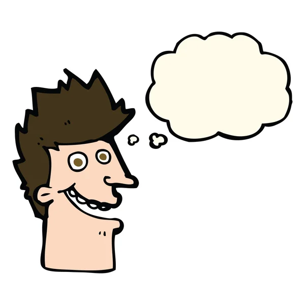 Γελοιογραφία χαρούμενος άνθρωπος πρόσωπο με φούσκα σκέψης — Διανυσματικό Αρχείο