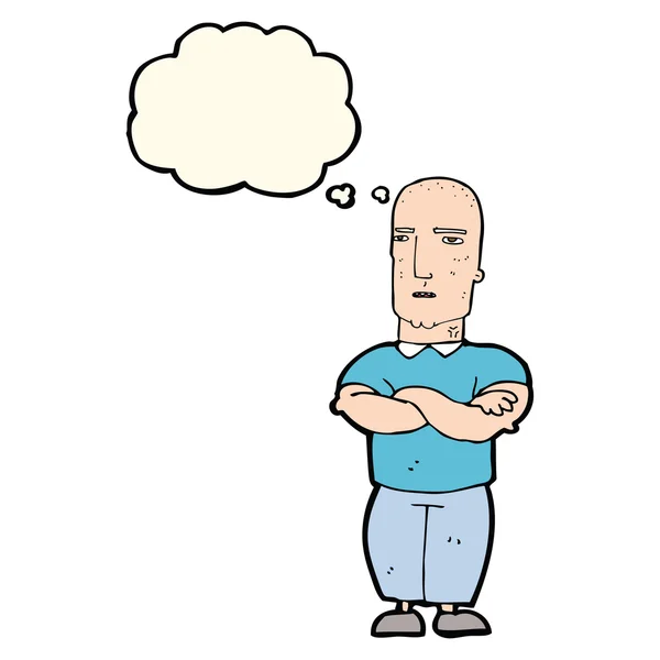 Desenho animado irritado homem careca com bolha de pensamento — Vetor de Stock
