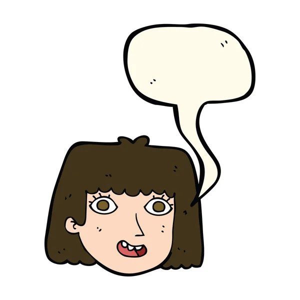 Cartoon gelukkig vrouwelijk gezicht met gedachte zeepbel — Stockvector
