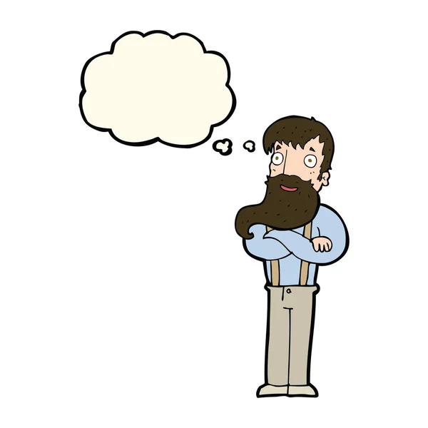 Desenho animado barbudo hipster homem com bolha de pensamento — Vetor de Stock