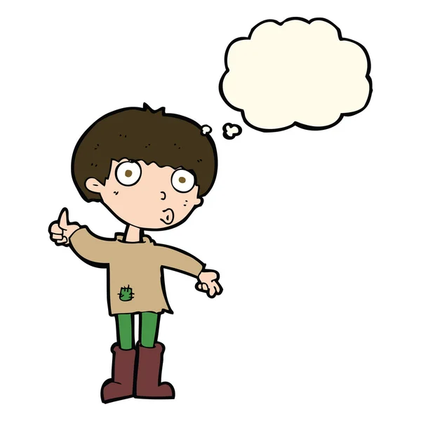 Cartoon boy asking question with thought bubble — Stock Vector