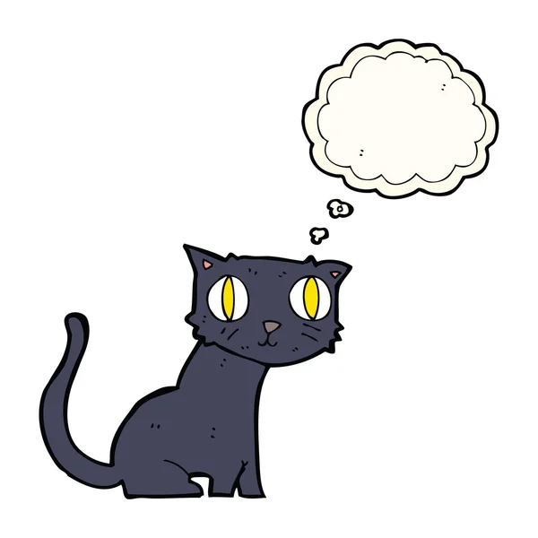 Desenho animado gato preto com bolha de pensamento — Vetor de Stock