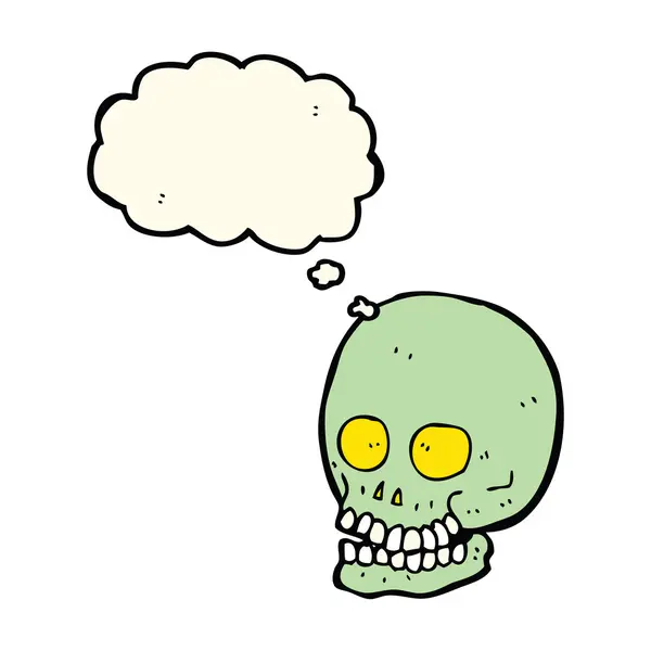 Cartoon schedel met gedachte zeepbel — Stockvector