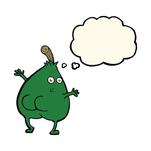 Een mooie peer cartoon met gedachte zeepbel — Stockvector