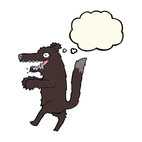 Cartoon grote boze wolf met gedachte zeepbel — Stockvector