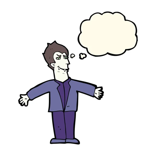 Cartoon-Vampir Mann mit offenen Armen mit Gedankenblase — Stockvektor