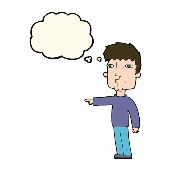 Cartone animato che indica l'uomo con bolla di pensiero — Vettoriale Stock