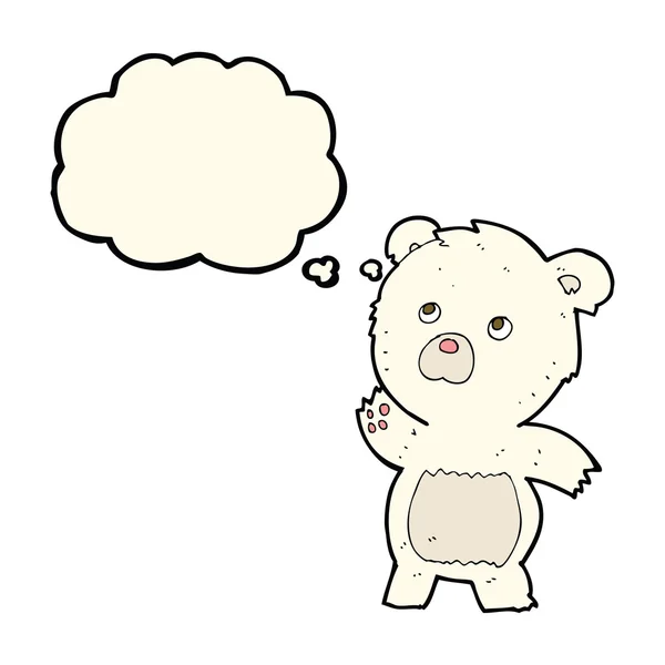 Dibujos animados curioso oso oso polar con burbuja de pensamiento — Vector de stock