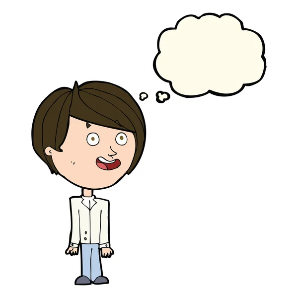 Cartoon glücklich überrascht Junge mit Gedankenblase — Stockvektor