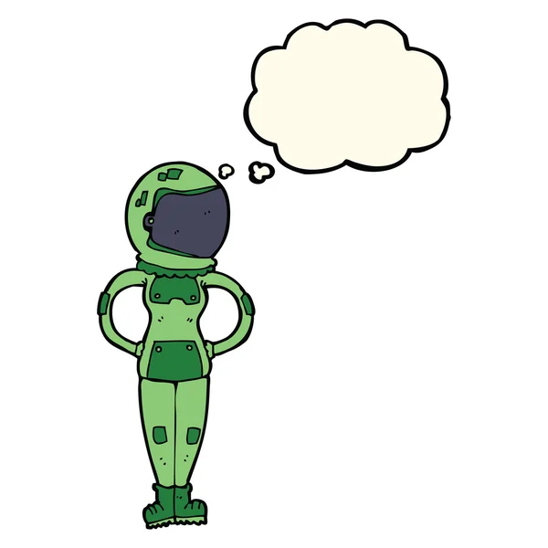 Cartoon Astronautin mit Gedankenblase — Stockvektor