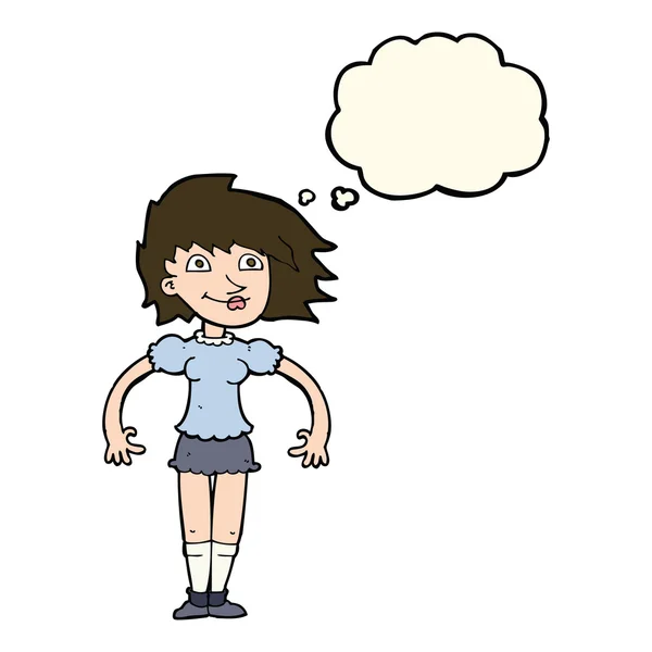 Dibujos animados mujer feliz con burbuja de pensamiento — Vector de stock