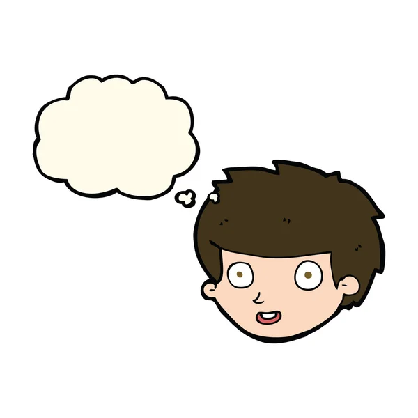 Cartoon happy boy 's face with thought bubble — стоковый вектор