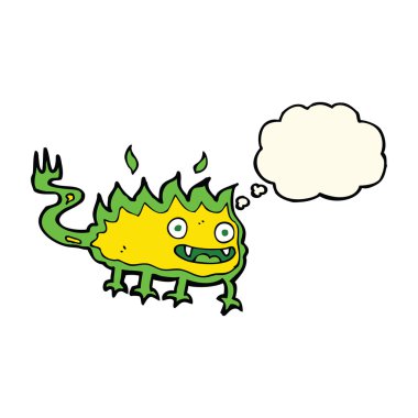 Düşünce baloncuğu olan küçük ateş şeytanı.