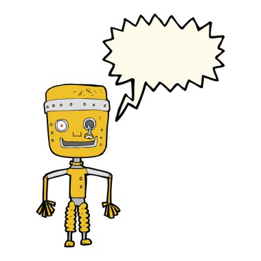 Düşünce baloncuklu yaşlı robot.