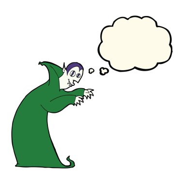 Düşünce baloncuğu olan ürkütücü vampir çizgi filmi.