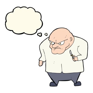 Düşünce baloncuğu olan kötü adam çizgi filmi