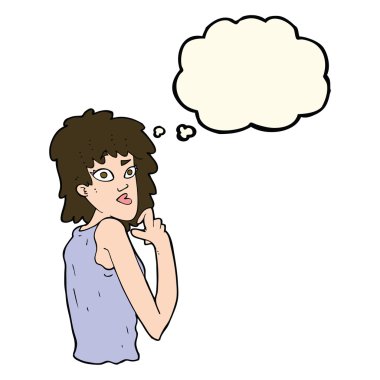 Karikatür, düşünce balonlu kadını şaşırttı.