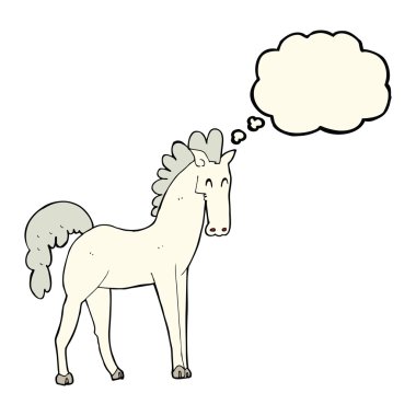 Düşünce baloncuklu çizgi film atı