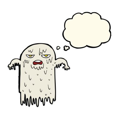 Düşünce baloncuklu yapışkan bir hayalet.