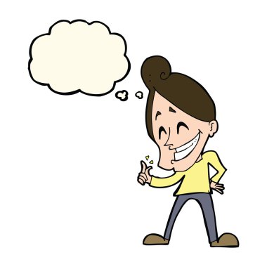 Düşünce baloncuğuyla parmaklarını şaklatan çizgi film adamı.