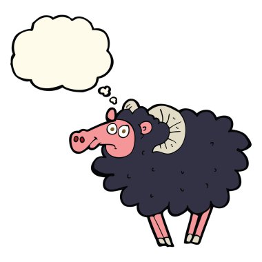 çizgi film siyah koyun düşünce balonu ile
