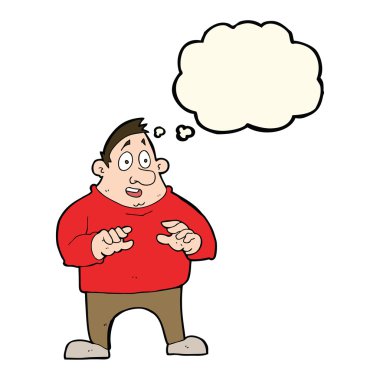 Çizgi film, şişman adamı düşünce balonuyla heyecanlandırdı.