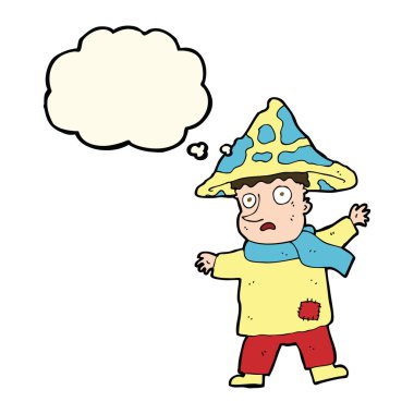 Düşünce baloncuklu sihirli mantar adam