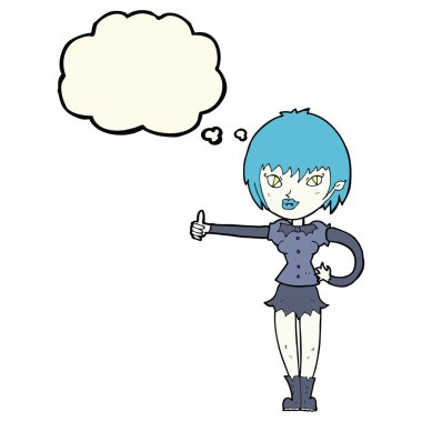 Çizgi filmdeki vampir kız. Düşünce baloncuğuyla işaret veriyor.