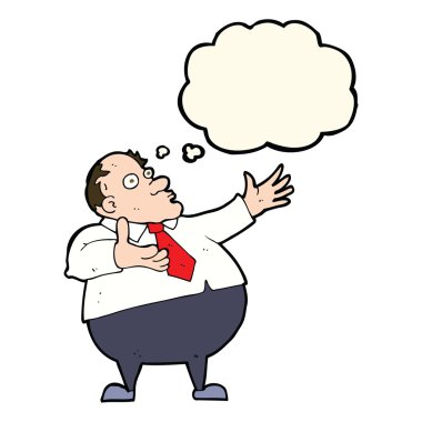 Düşünce baloncuğu olan orta yaşlı bir adam.