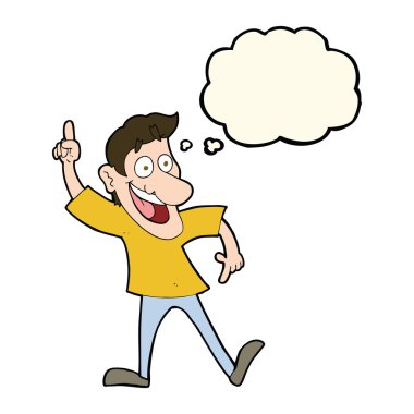 Düşünce baloncuğuyla harika bir fikri olan çizgi film adamı.