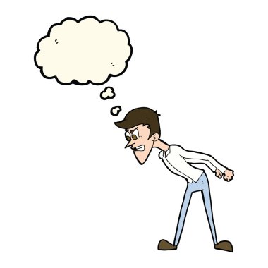 Düşünce baloncuğu olan kızgın bir adam.