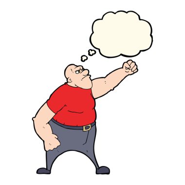 Düşünce baloncuğu olan kızgın bir adam.