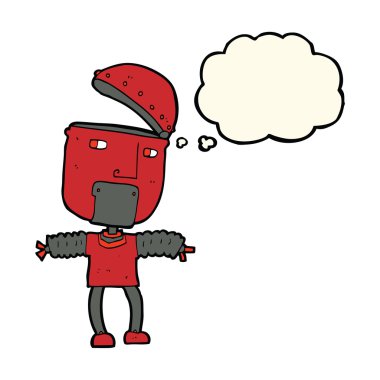 Düşünce baloncuğu ile açık kafalı komik çizgi film robotu