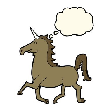 Düşünce baloncuklu tek boynuzlu at çizgi filmi