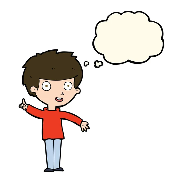 Cartoon jongen met idee met gedachte bubble — Stockvector