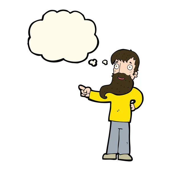 Kreslený muž s vousy ukazující myšlenkovou bublinou — Stockový vektor