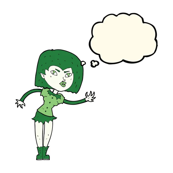 Cartoon vampier meisje met gedachte zeepbel — Stockvector