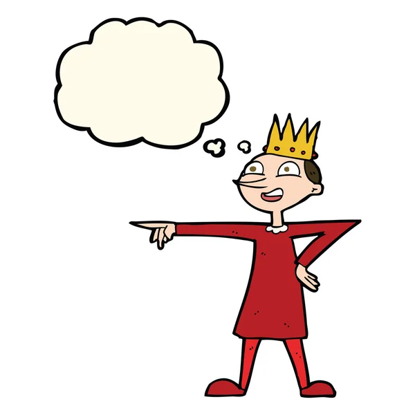 Dibujos animados apuntando príncipe con burbuja de pensamiento — Archivo Imágenes Vectoriales