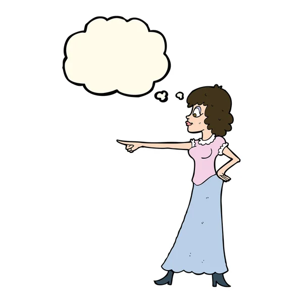 Kreslený žena ukazující prst s myslel bublina — Stockový vektor