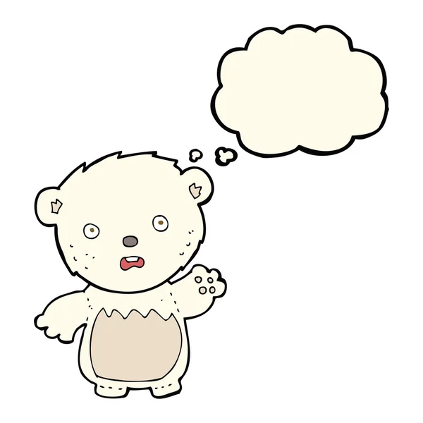 Kreslený strach lední medvěd s myšlenkou bublina — Stockový vektor