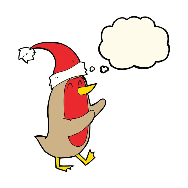 विचार बुलबुला के साथ कार्टून क्रिसमस रॉबिन — स्टॉक वेक्टर
